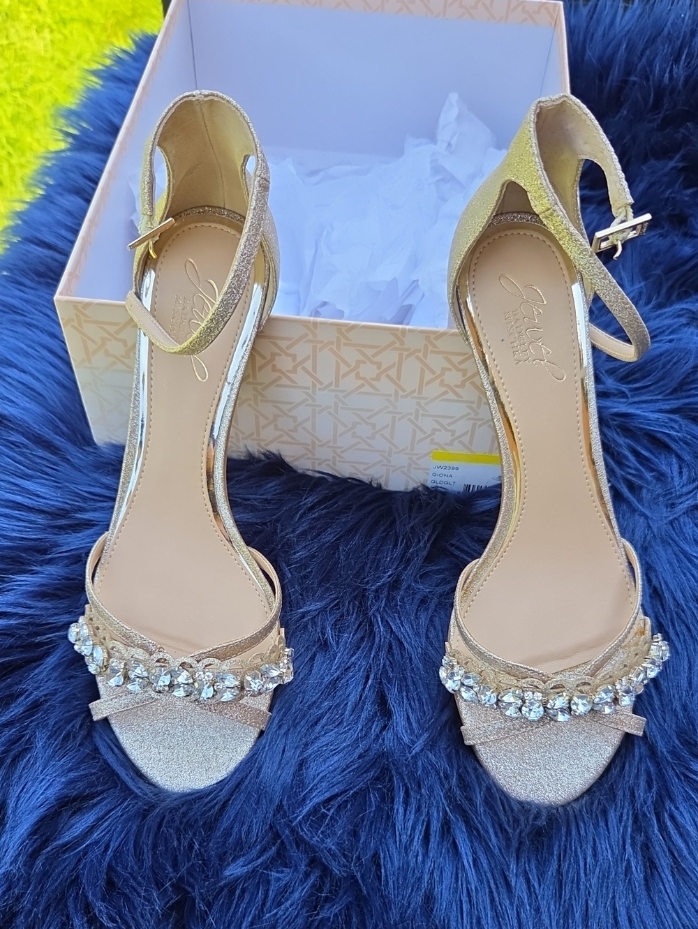 Jewel Badgley Mischka Gold Crystal-Embellished Ankle-Strap Heels
